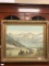 Antique original oil landscape painting in original frame - fair cond