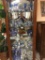 Contents of curio cabinet - incl. antique Quimper plates, white and blue china pieces, Japanese
