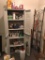 Sterilite outdoor cabinet w/ shelves - full of light bulbs & some spray + outdoor metal screen