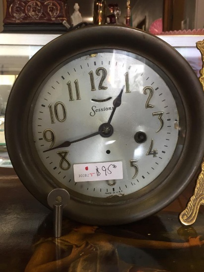 Antique Sessions brass cylinder alarm clock in fair cond as is