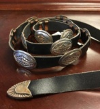 Vintage leather Native American inspired belt w/ Sterling silver buckles