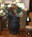 Nice large handled ceramic pot/crock with faux plants