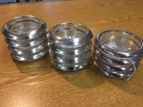 Set of four Sterling Silver and crystal coasters w/ four Italian silver plate coasters