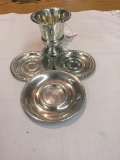 Collection of sterling silver small dishes w/ Sterling mini-chalice cup