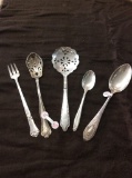 Set of 5 antique sterling silver spoons & hors d'oeuvres fork - includes absinthe spoon