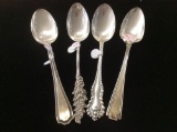 Set of four antique Sterling Silver spoons - one very figural