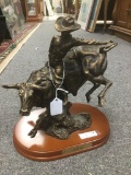 Montana Silversmiths Bronze bust of a Cowboy riding a Bull