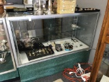 Glass and steel display case with adjustable shelf and storage - lighted