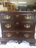 Pennsylvania house modern 3 drawer 40's inspired nightstand w/ rich mahogany color & batwing pulls