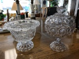 2 beautiful cut crystal pieces- lidded candy dish and elevated bowl