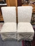 Pair of vintage cream colored armless parlor chairs