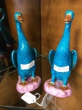 Pair of vibrant mid century hand glazed geese figurines from Hong Kong