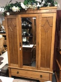 Antique Americana oak armoire w/ windowpane design front and glass door