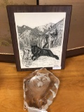 John willow resin wolf carving picture and glass wolf art piece