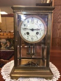 Antique 1800's Brass and glass cased mantle clock/anniversary style clock - very good cond