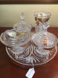 Selection of vintage cut crystal Nachtmann pieces on a crystal german platter