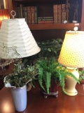 Set of two rustic lamps and 2 planters - incl. brass and blue sphere table lamp - one planter is
