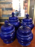 Set of four vintage cobalt blue glazed kitchen canisters