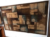 Modern cubist inspired rug in blue and neutral tones