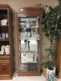 Modern curio cabinet with lifted top and glass doors/ shelves