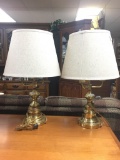 Set of two matching candelabra style brass lamps