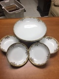 Antique Haviland Limoges hand painted footed server bowl w/ matching berry bowls