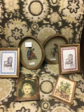 Collection of smaller vintage art incl. chair prints & 2 needle points
