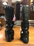 Set of two hand cut stone Mexican bookends / statues in green and black