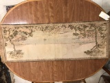 Vintage English long tapestry with coastal town scene - fair cond