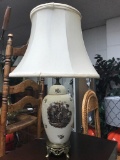 Vintage ceramic english picture scene lamp with age crackle