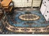 Vintage Turkish Atlas Halilari Blue and white wool rug with gold accents