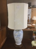 Blue and white floral themed porcelain lamp - repaired
