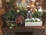 Set of vintage faux flower and plants and rustic decor pieces