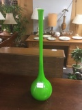 mid century tall green glass vase