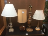 Set of four wooden lamps including 2 mid century turned wood lamps