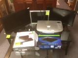 Set of 3 monitors, modems and a printer in fair cond