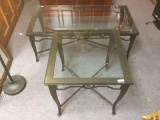 Set of modern steel and glass top outdoor/indoor coffee table and end table set