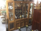 Broyhill premier collection entertainment center with flanking glass curio cases - not with contents