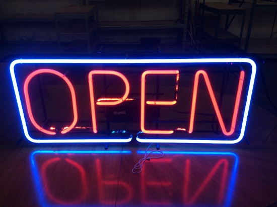 Electric white and red neon open sign