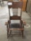 Antique hand carved Leather seat wood rocker - early 1900's americana
