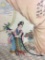 Vintage signed vibrant asian maiden scene print in frame