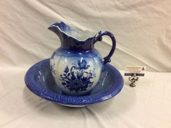 Very cool blue floral "Empress" staffordshire England pitcher & bowl wash basin set