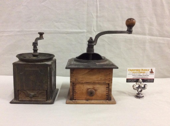 2 spectacular antique coffee grinders, includes1 metal grinder from 1850 see pics