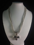 Very heavy 5 strand sterling silver necklace w/ cross pendant