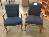 Set of vintage blue upholstered parlor chairs with cabriole legs - good cond