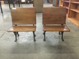 Set of two antique cast iron and wood school desks