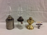 Collection of 3 vintage oil lamps including a mason jar oil lamp