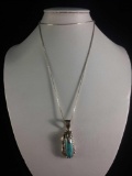 Elegant sterling silver necklace w/ turquoise and feather pendant