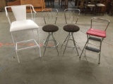 Four vintage/mid-century modern stools/chairs, two swivel and one doubles as a step stool