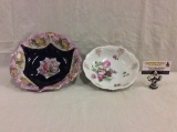 2 German fine china bowls, pink, green, white, purple marked Germany and I.P.F Germany